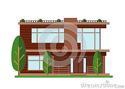 Vector illustration of modern house. Family home. Facade apartment house, cottage, building concept in flat style. Vector Illustration