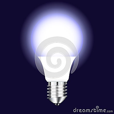 Vector drawing bright LED lamp with cold glow on a dark background Vector Illustration