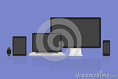 Vector illustration modern monitor, computer, laptop, phone, tablet and smart watch Vector Illustration