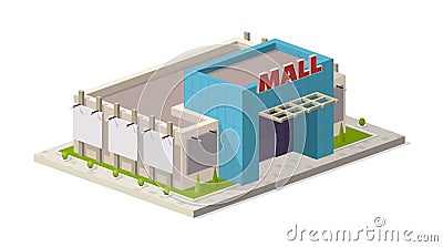 A vector illustration of a modern shopping center. Isometric Shopping mall building illustration Vector Illustration