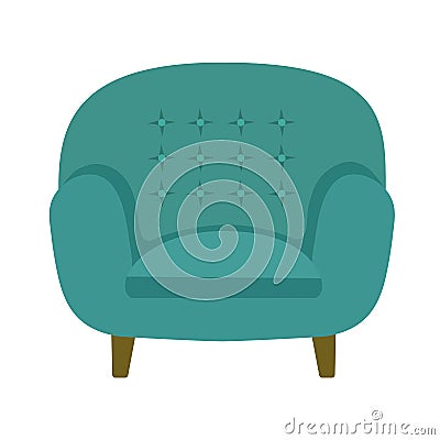 Vector illustration of modern soft upholstered armchair from turquoise velvet fabric with button-tufted backrest padded seat Vector Illustration