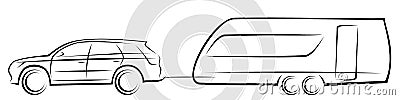 Vector illustration of a modern SUV car towing an aerodynamic trailer for camping Vector Illustration
