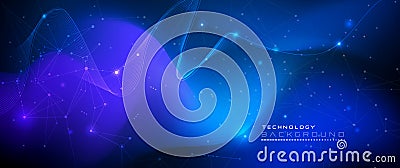 Vector illustration molecule,Connected lines with dots,technology on blue background. Abstract internet network connection design Cartoon Illustration