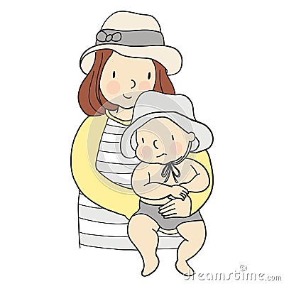 Vector illustration of mom carrying baby in her arms Vector Illustration