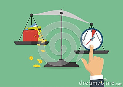 Vector illustration. Money and time balance on the scale. Vector Illustration