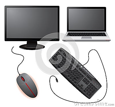 Monitor,laptop,mouse and keyboard Vector Illustration