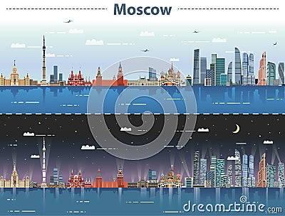 Vector illustration of Moscow city skyline at day and night Vector Illustration