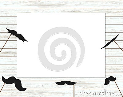 Vector illustration of moustache on stick on shabby wooden background Vector Illustration