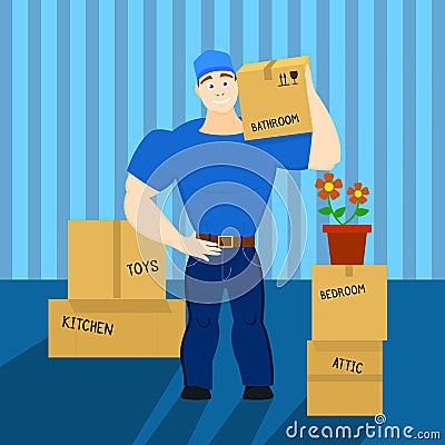 Vector illustration of a moving service guy loader, porter, heaver Vector Illustration