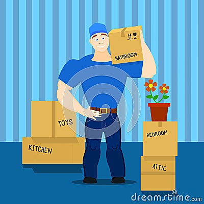 Vector illustration of a moving service guy loader, porter, heaver Vector Illustration