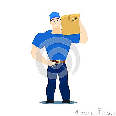 Vector illustration of a moving service guy loader, porter, heaver on a white background Vector Illustration