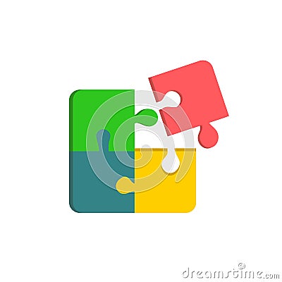 Vector illustration of multicolored broken jigsaw puzzle with one element apart. Mental health team work logic games concept Cartoon Illustration