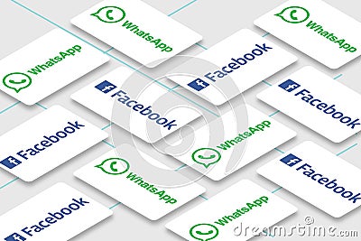 Illustration of multiple social network business card for editorial use. Include Facebook and WhatsApp Cartoon Illustration