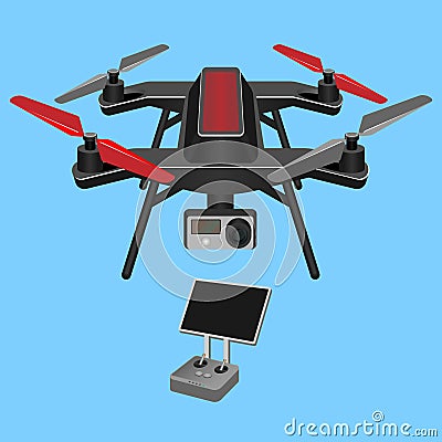 Vector illustration of multirotor dark-ruddy helicopter lifted and propelle Vector Illustration