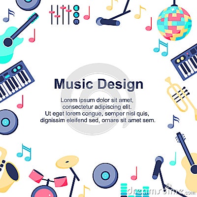 Music Design poster with musical instruments Vector Illustration