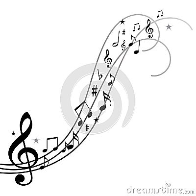 Music notes, musical notes with stars Vector Illustration