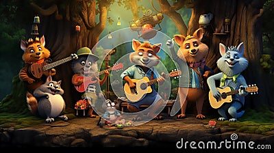 vector illustration of musical animals music troop Cartoon Illustration