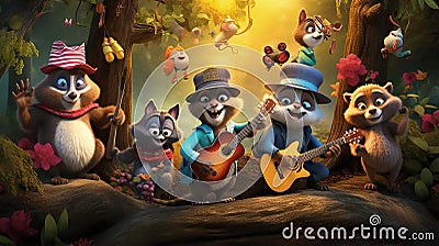 vector illustration of musical animals music troop Cartoon Illustration