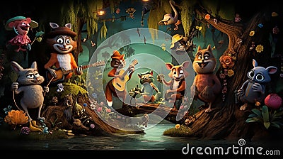 vector illustration of musical animals music troop Cartoon Illustration