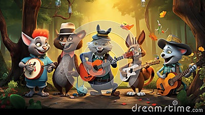 vector illustration of musical animals music troop Cartoon Illustration