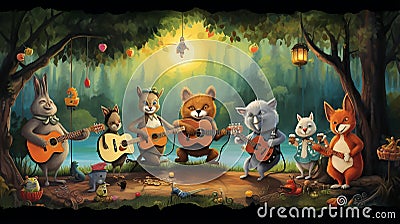 vector illustration of musical animals music troop Cartoon Illustration