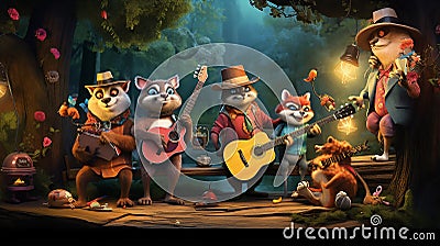 vector illustration of musical animals music troop Cartoon Illustration