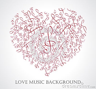 Vector illustration of musical heart with notes and music signs Vector Illustration