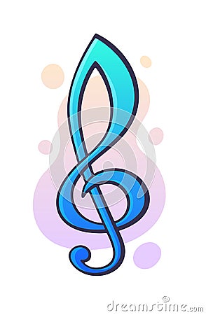 Vector illustration. Musical symbol treble clef. Graphic design with contour. Vector Illustration