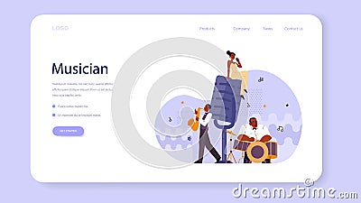 Vector illustration of musician playing music web banner or landing Vector Illustration