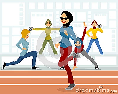 Muslim female athletes Vector Illustration