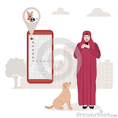 People Phone Pet Dog grooming Online App Location Vector Illustration