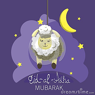 Vector illustration. Muslim holiday Eid al-Adha. the sacrifice a ram or white and black sheep. Vector Illustration