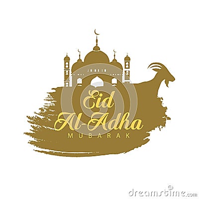 Vector illustration. Muslim holiday Eid al-Adha. silhouetted mosque and sheep. graphic design decoration kurban bayrami. month Vector Illustration