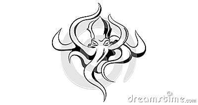 Black and white illustration of a huge squid Vector Illustration