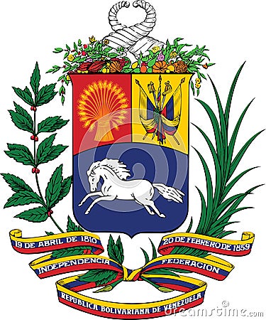 National Coat of Arms of the Bolivarian Republic of Venezuela Vector Illustration
