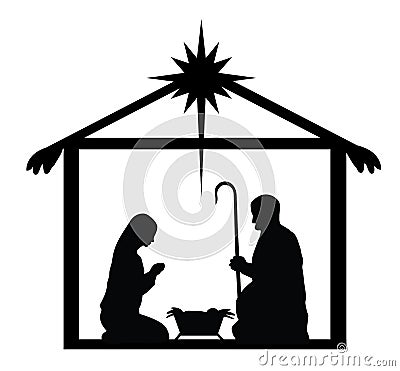 Vector Nativity Scene, Jesus, Mary, Joseph. Christian Background. Vector Illustration