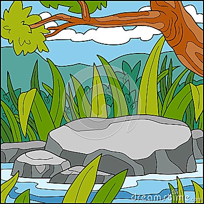 Vector illustration, natural background (Pond) Vector Illustration