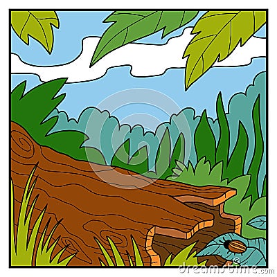 Vector illustration, natural color background. A fallen tree Vector Illustration