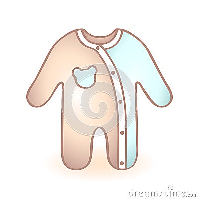 New born baby clothes, rompers with blue bear shaped decoration. Infant icon. Child item. Vector Illustration