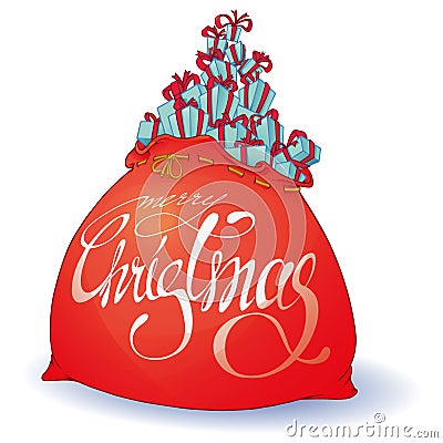 Christmas bag with a gift in a cartoon style Cartoon Illustration