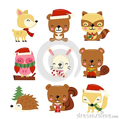 Christmas Woodland Creatures Cartoon Illustration