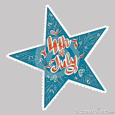 Vector illustration objects star with lettering fourth of july in red, blue and white colored for advertisment. Holiday, 4 of july Vector Illustration