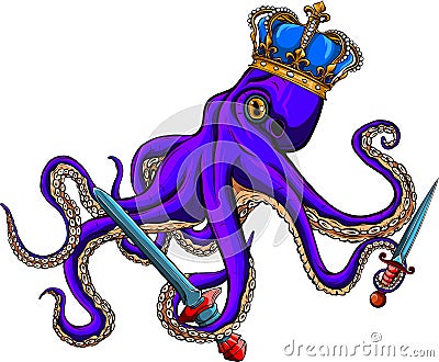 vector illustration octopus king on white background. digital hand draw Vector Illustration