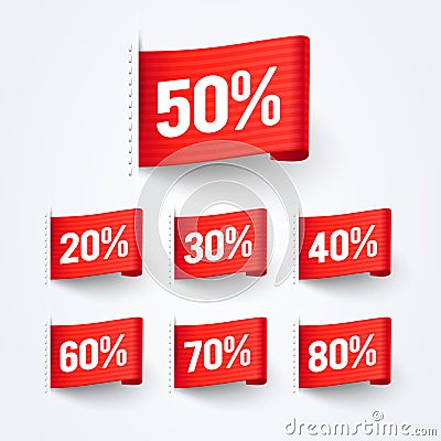 Vector Illustration 50% Off Sales Discount Label Flag Set Vector Illustration