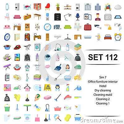 Vector illustration of office,furniture,interior,hotel,dry cleaning maid icon set. Vector Illustration