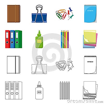 Vector illustration of office and supply symbol. Set of office and school stock symbol for web. Vector Illustration