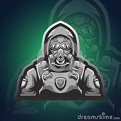 Vector illustration of officer mascot with mask Vector Illustration