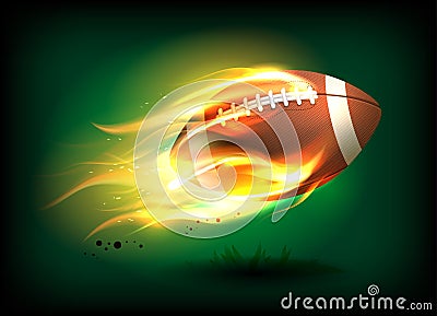Vector illustration of an old classic leather rugby ball with laces and stitching in a fiery flame Vector Illustration