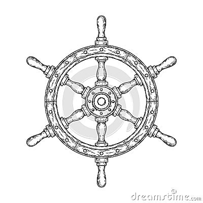 Vector illustration of an old nautical wooden steering wheel Vector Illustration
