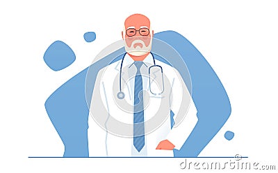 Vector illustration of an older physician, doctor, professor of medicine with stethoscope Vector Illustration
